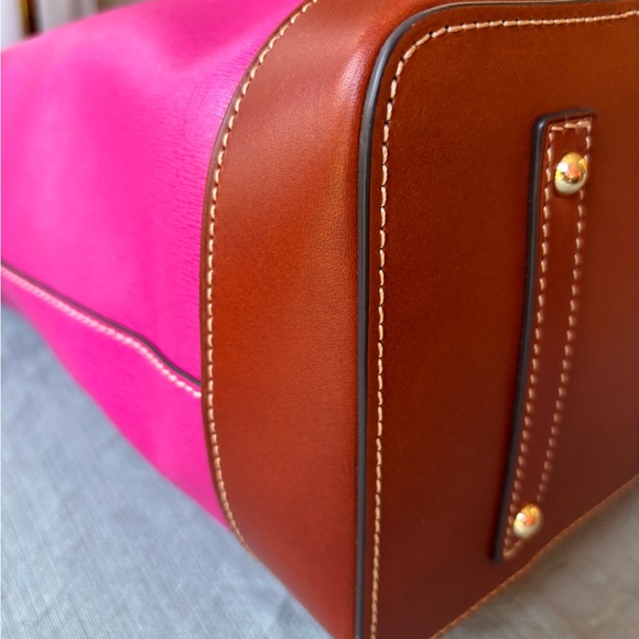 NEW Dooney & Bourke Saffiano Leisure Shopper Hot Pink Brown Leather Tote NWOT - Picture 7 of 16
